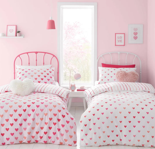 Twin Pack Hearts & Stripes Single Duvet Set