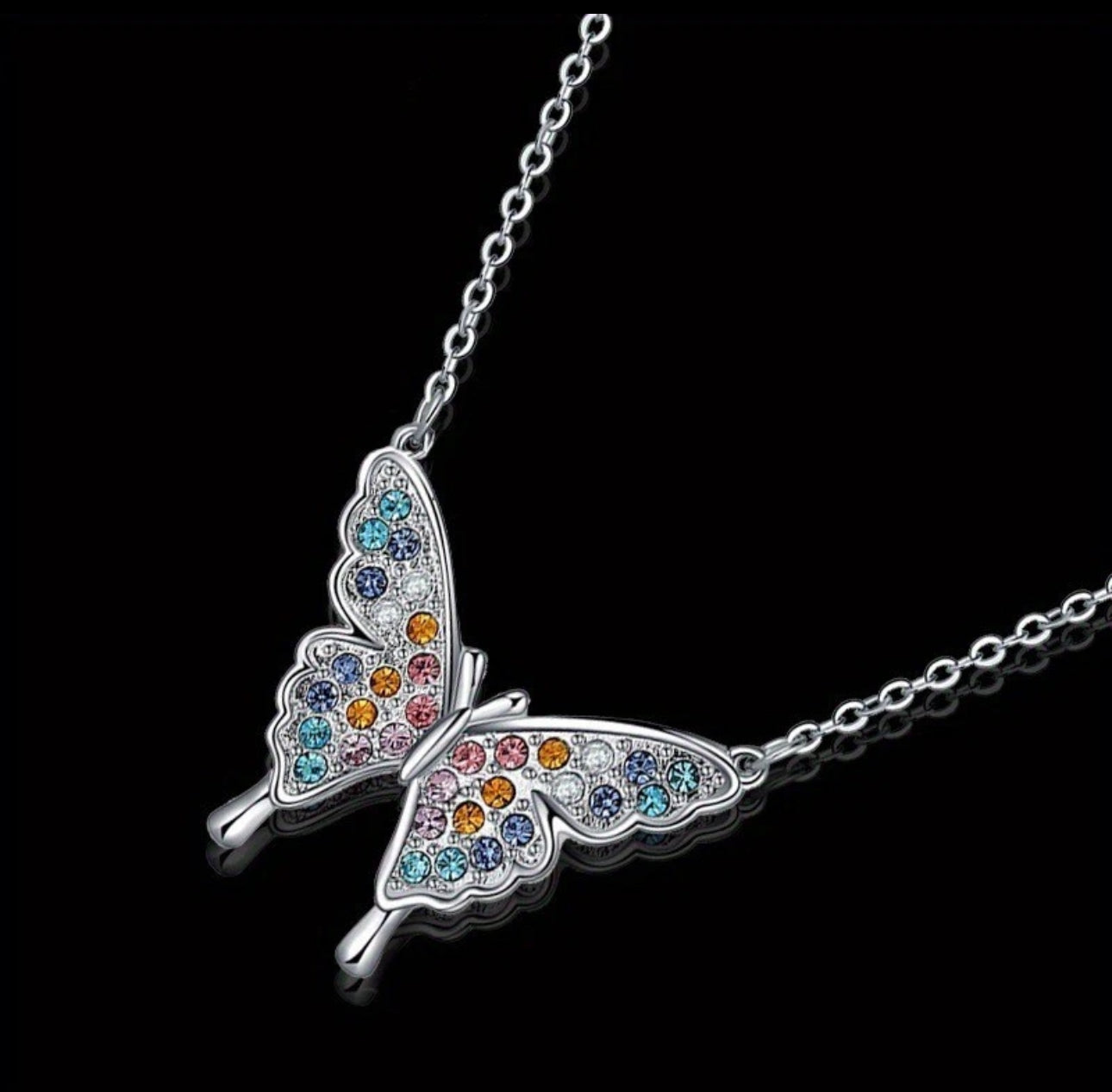 Colourful Gemstone Butterfly Necklace