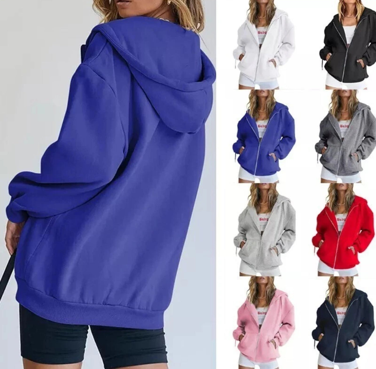 Ladies Plain Zip Up Hoodie