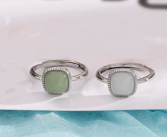 Square Coloured Jade Adjustable Ring