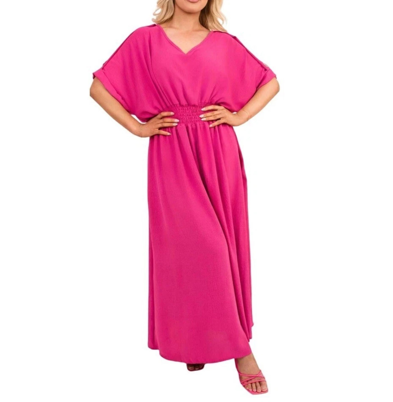 V-Neck Sheering Maxi Dress