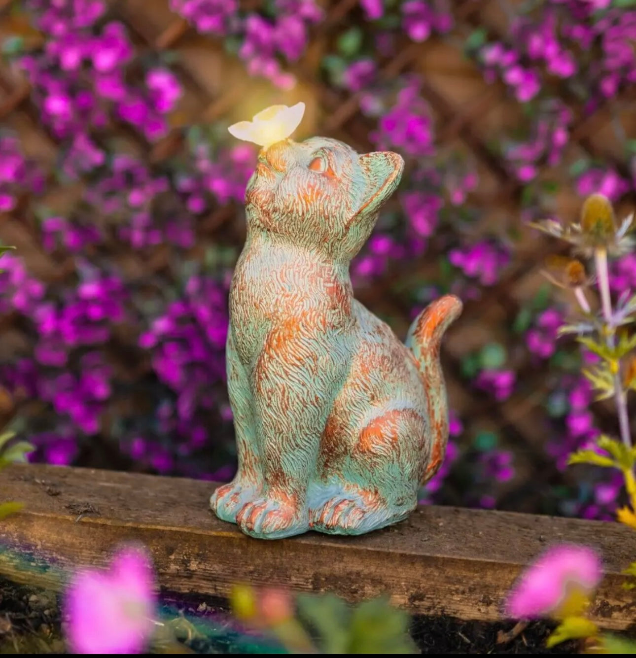 Solar Garden Ornament Kitten With Butterfly