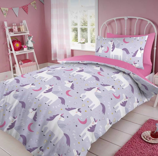 Purple Unicorns Single Duvet Set