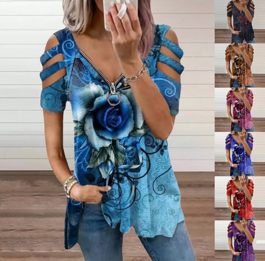 Ladies Floral Cold Shoulder Top