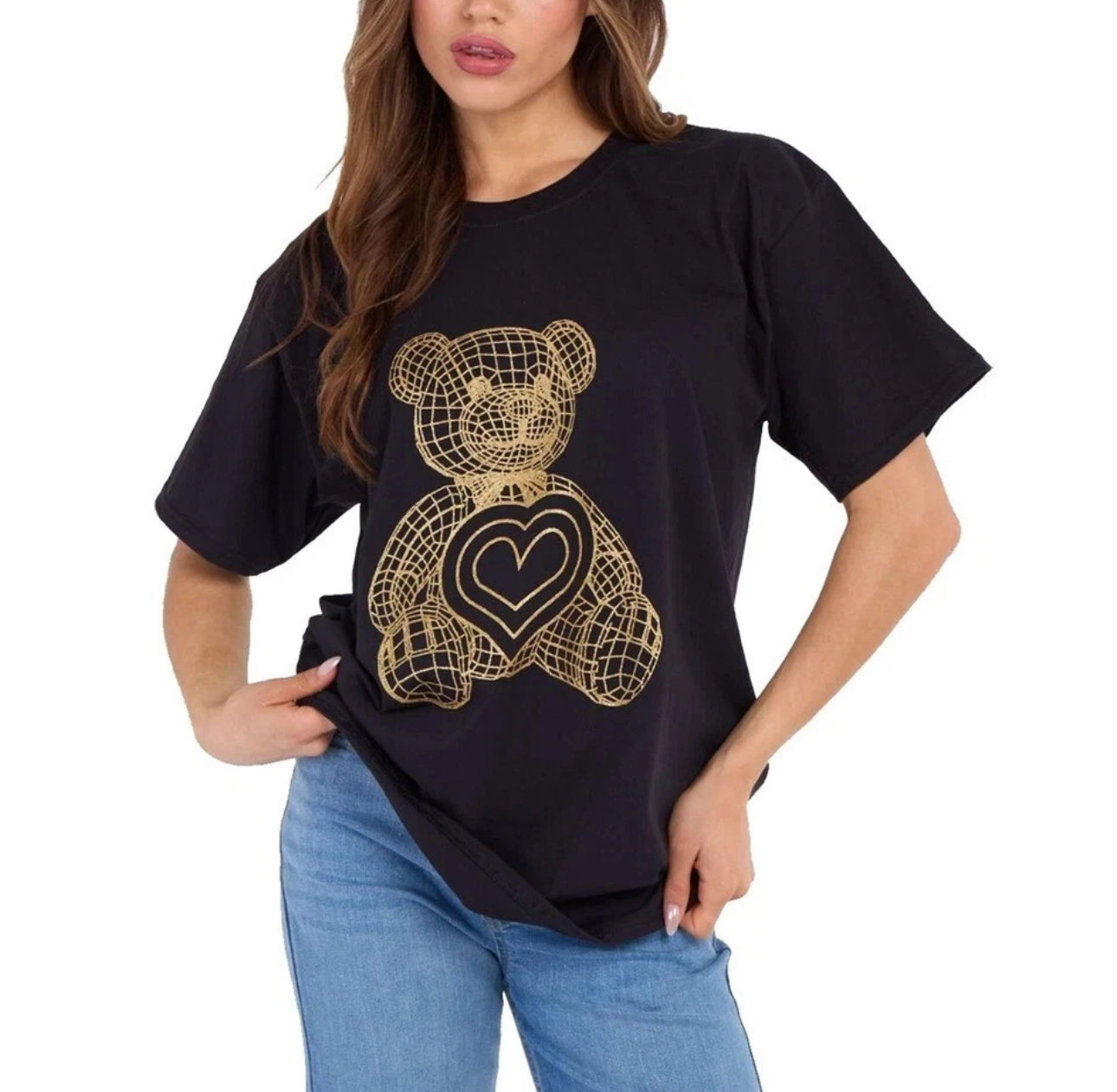 Ladies Oversized Glitter Bear T-Shirt