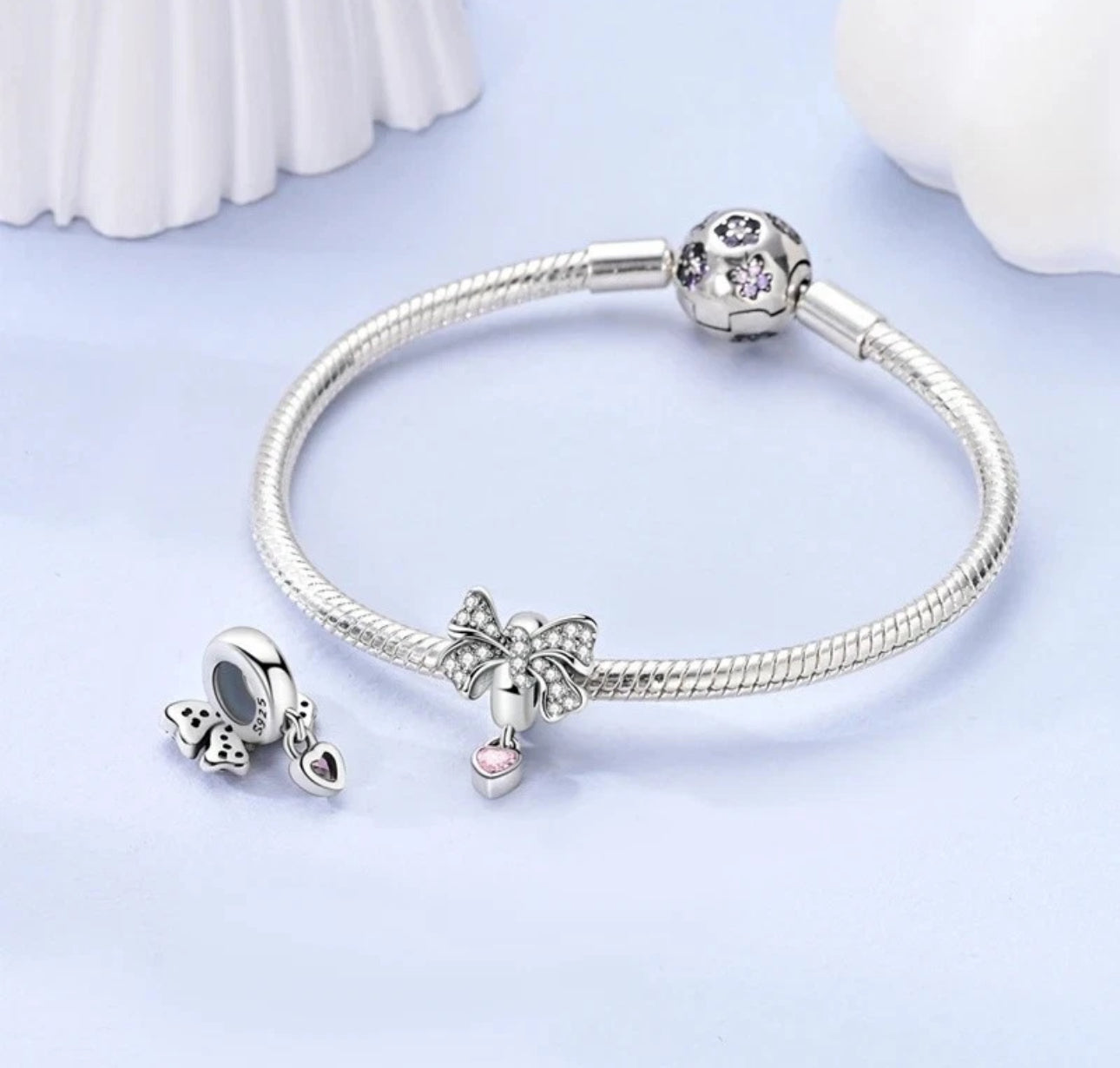 Pink Heart Bow Charm