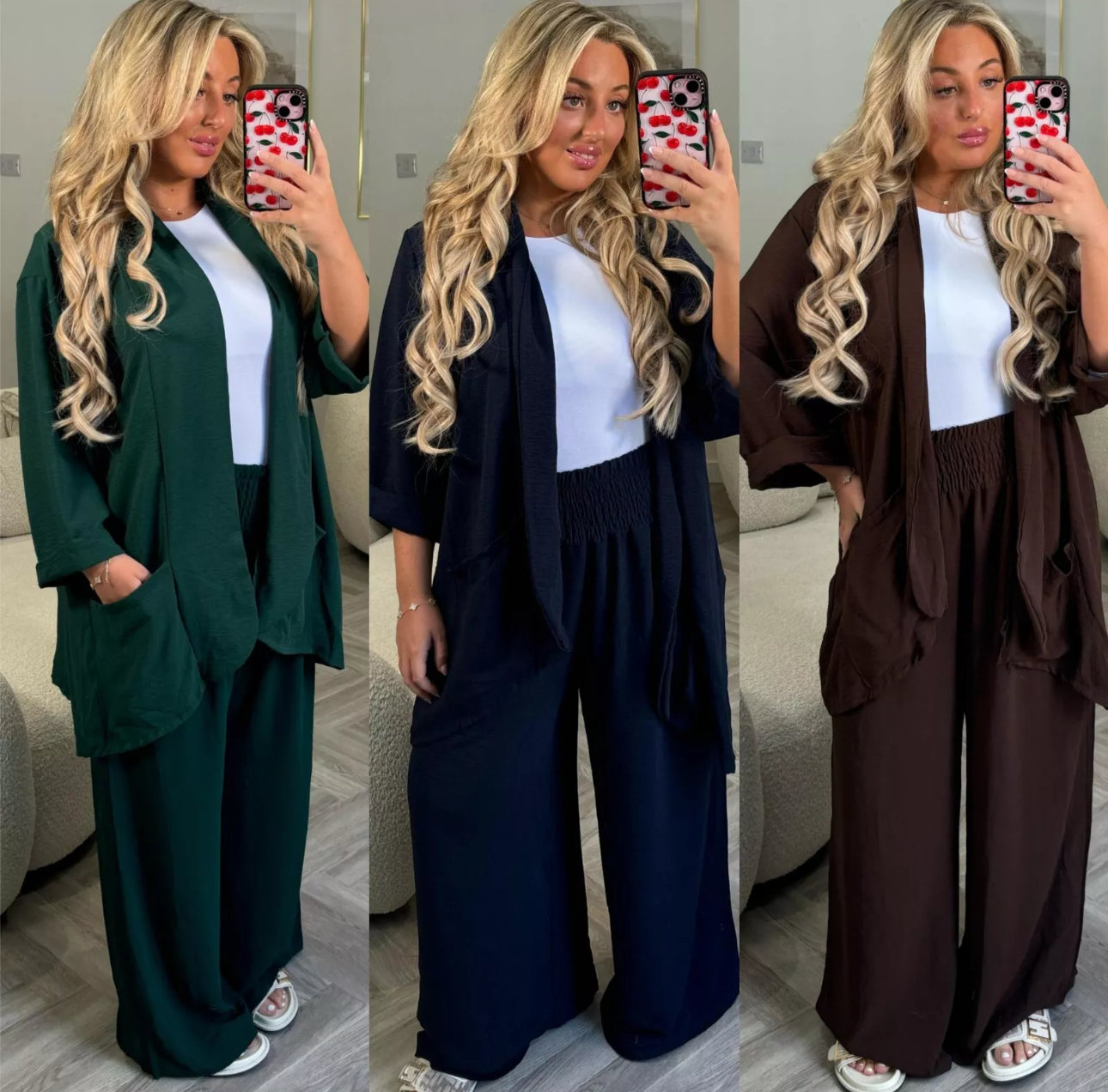 Ladies 2pc Chiffon Cardigan and Trousers Set