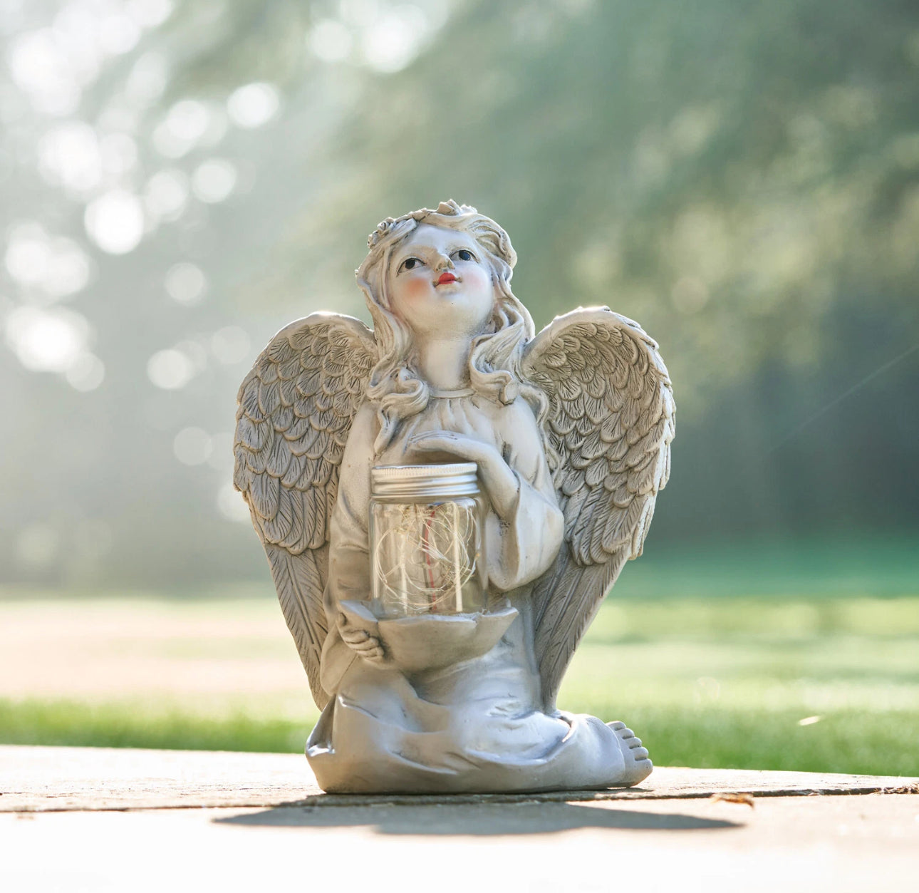 Solar Cherub Lantern Statue