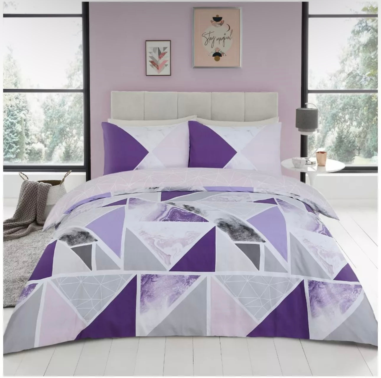 Mila Purple & Grey Duvet Set DOUBLE