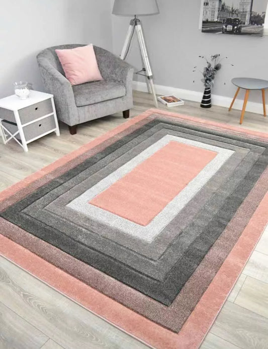 Plain Border Grey & Blush Pink Rugs