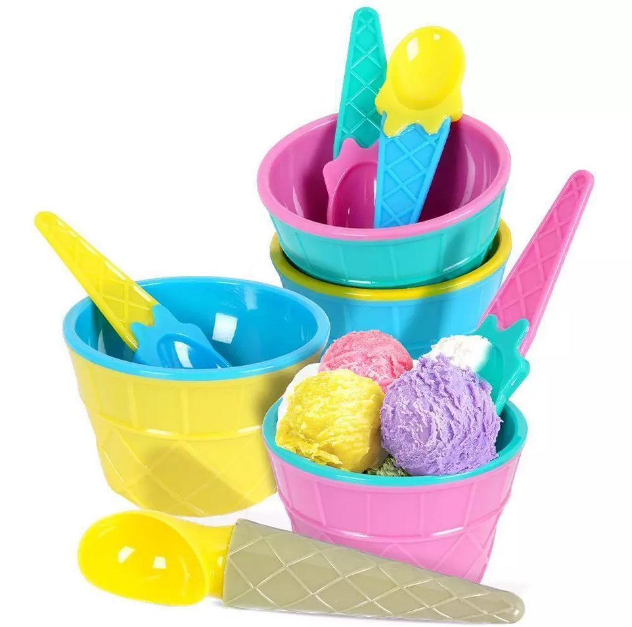 Set of 4 Ice Cream Bowls With Spoons and Scoop