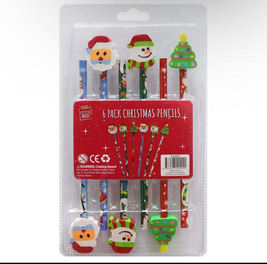 Christmas Pencils With Erasers x6