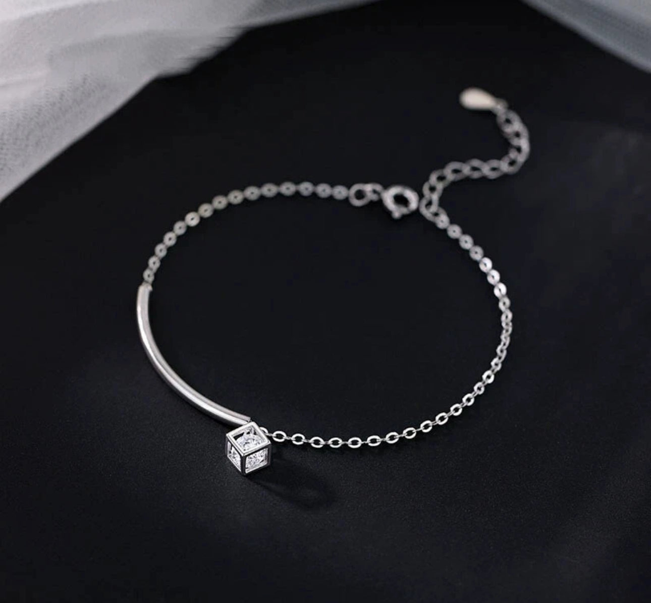 925 Sterling Silver Cube Chain Bracelet