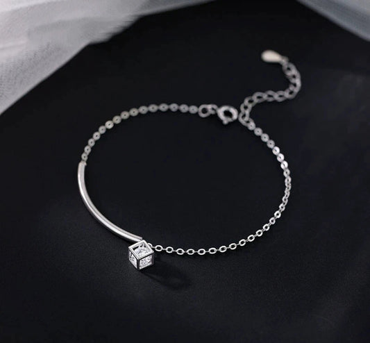 925 Sterling Silver Cube Chain Bracelet
