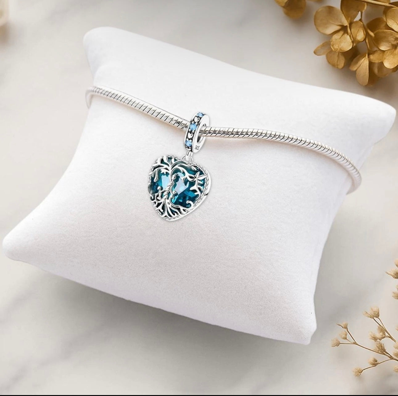 Blue Heart Family Tree Charm