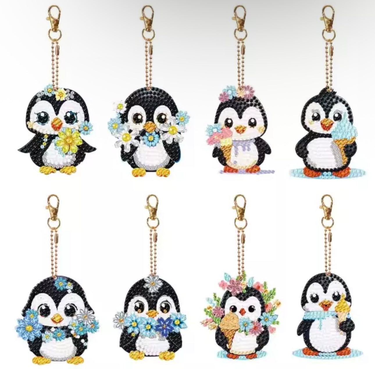 8pcs Penguin Diamond Art Keyrings