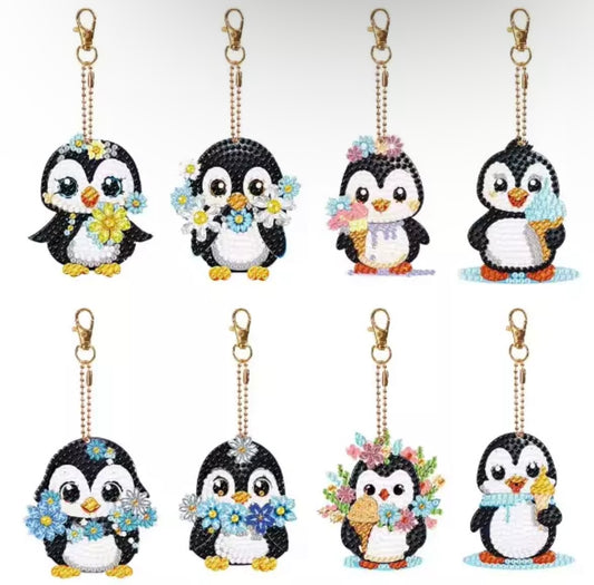 8pcs Penguin Diamond Art Keyrings