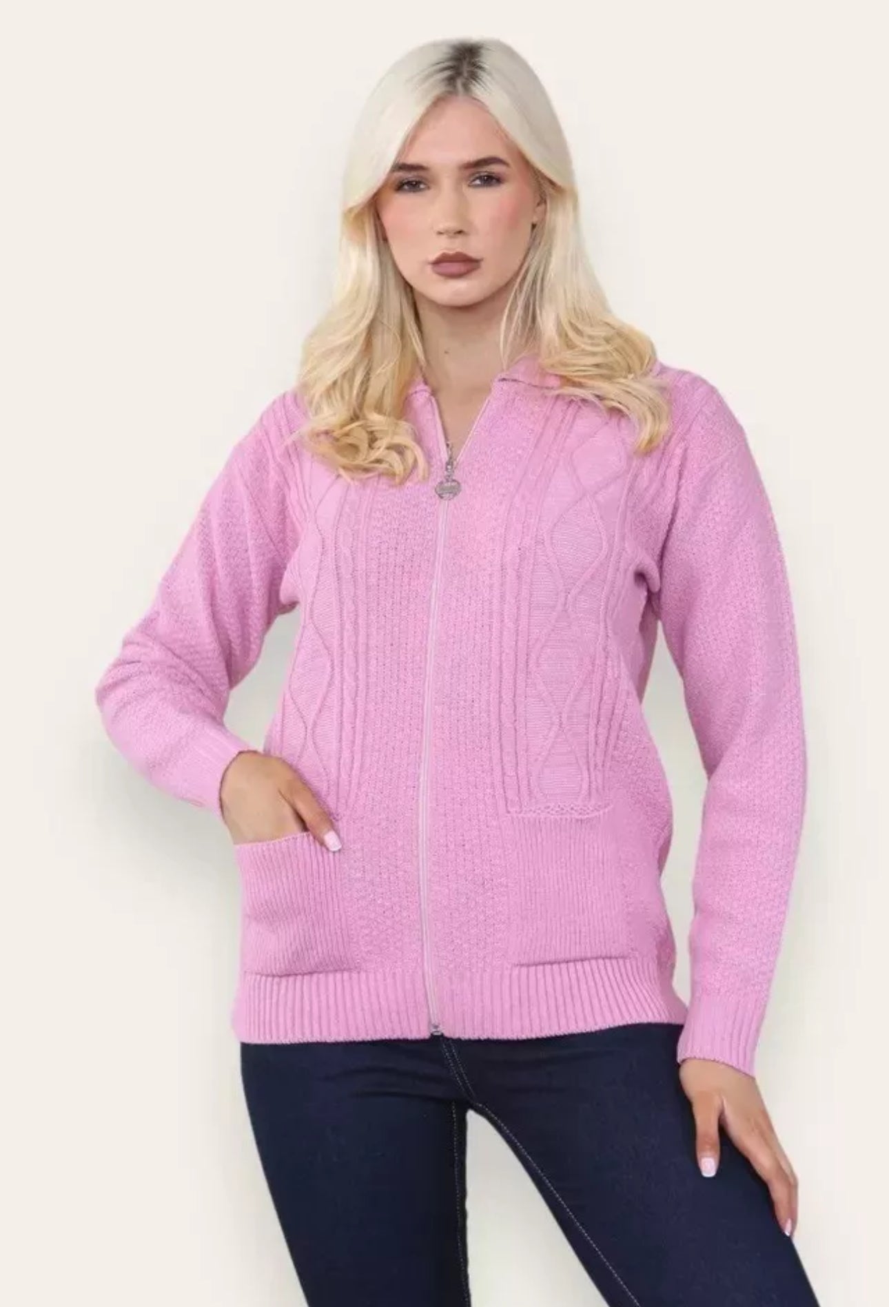 Ladies Knitted Zip Up Cardigan