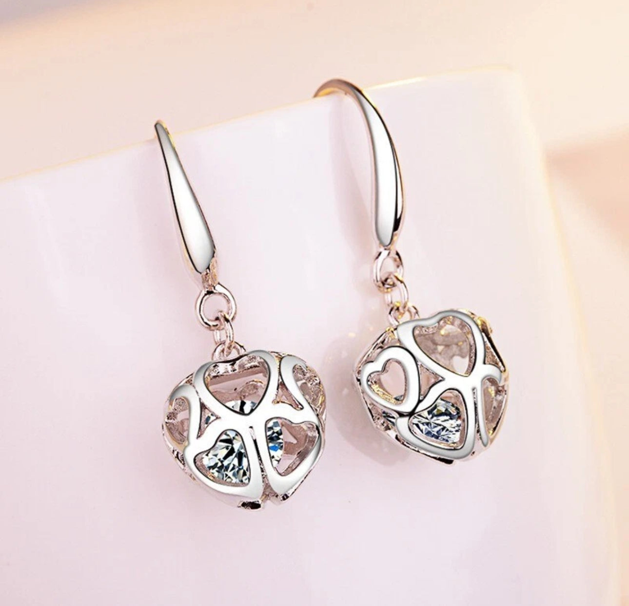 Hollow Heart Dangle Hoop Earrings