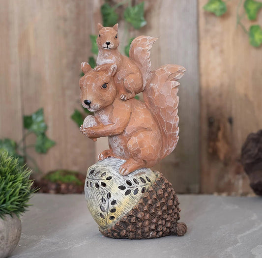Solar Powered Mum & Baby Squirrel Garden Decor