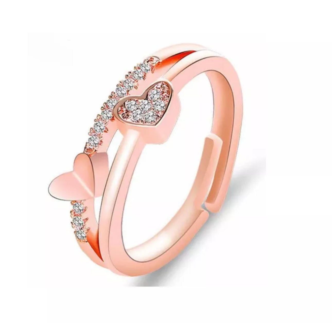 2 Heart Open Adjustable Rose Gold Ring