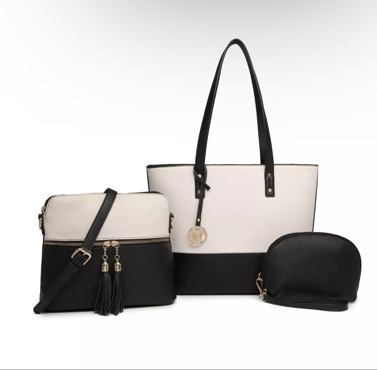 Ladies 3pc Faux Leather Tote Bag Set