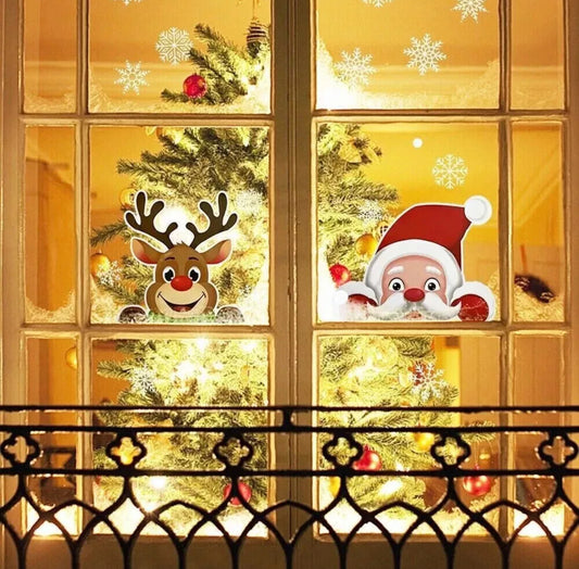 55pc Peeping Santa & Rudolph Window Stickers