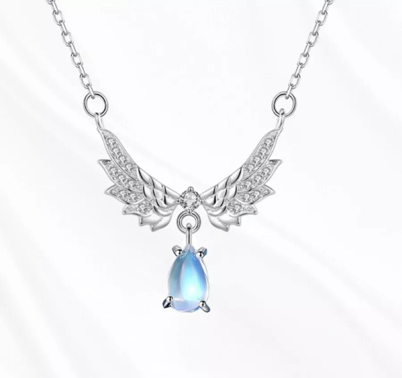 Silver Crystal Angel with Wing / Moonstone Pendant