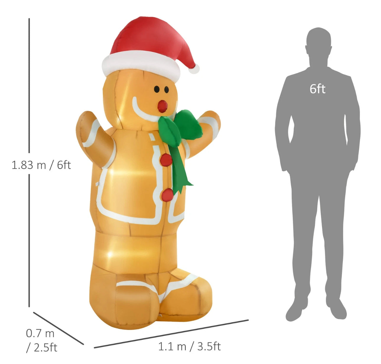 6ft Gingerbread Man With Santa Hat
