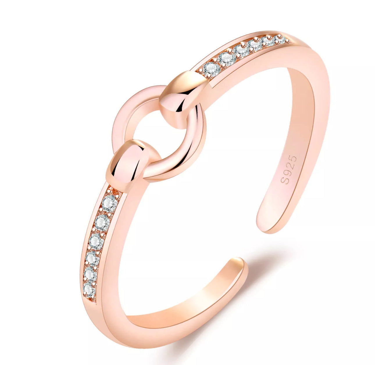 Rose Gold or Silver Plated Circle CZ Bar Open Ring