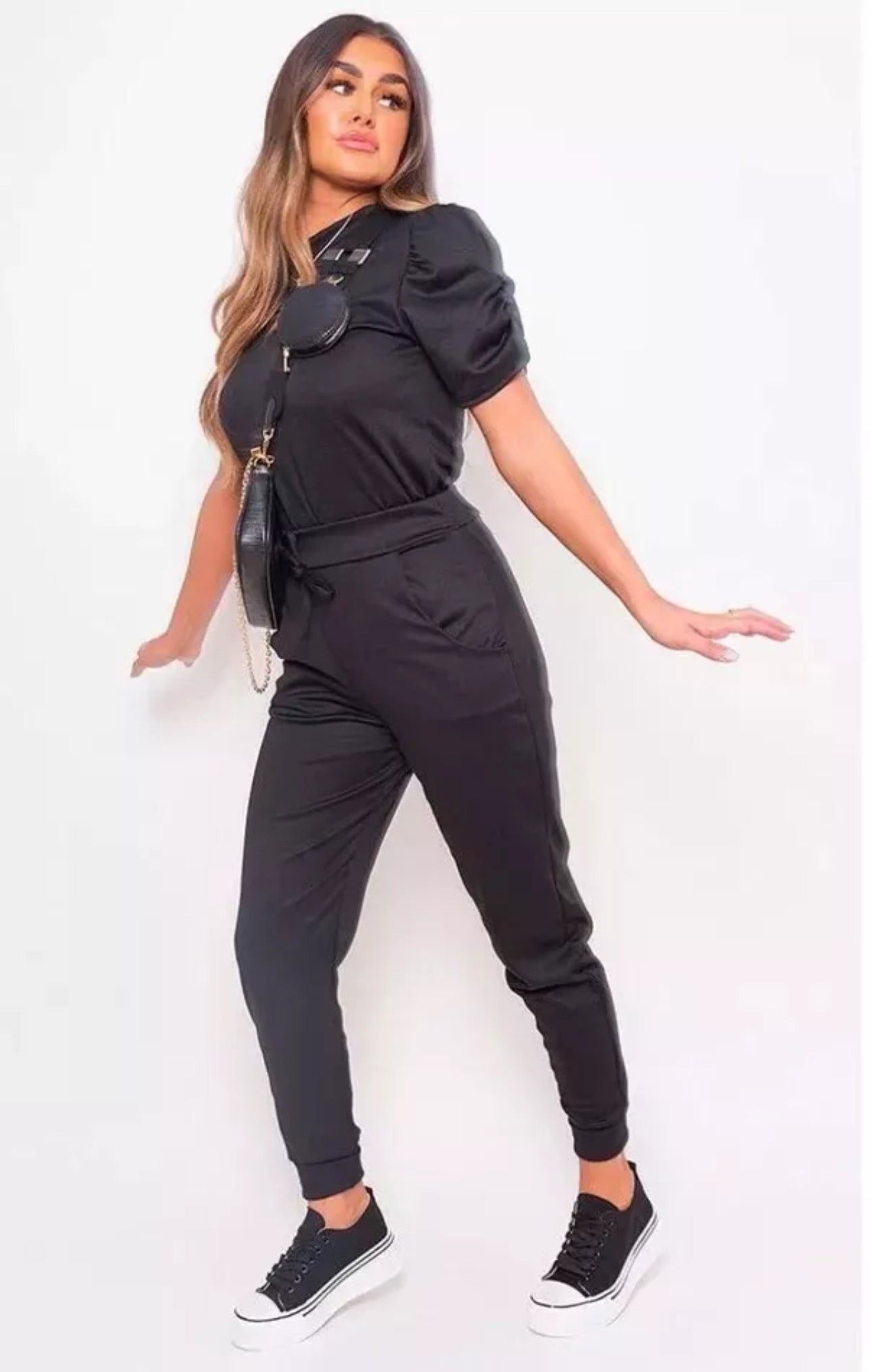 Ladies Short Ruched Sleeve Top & Joggers Set