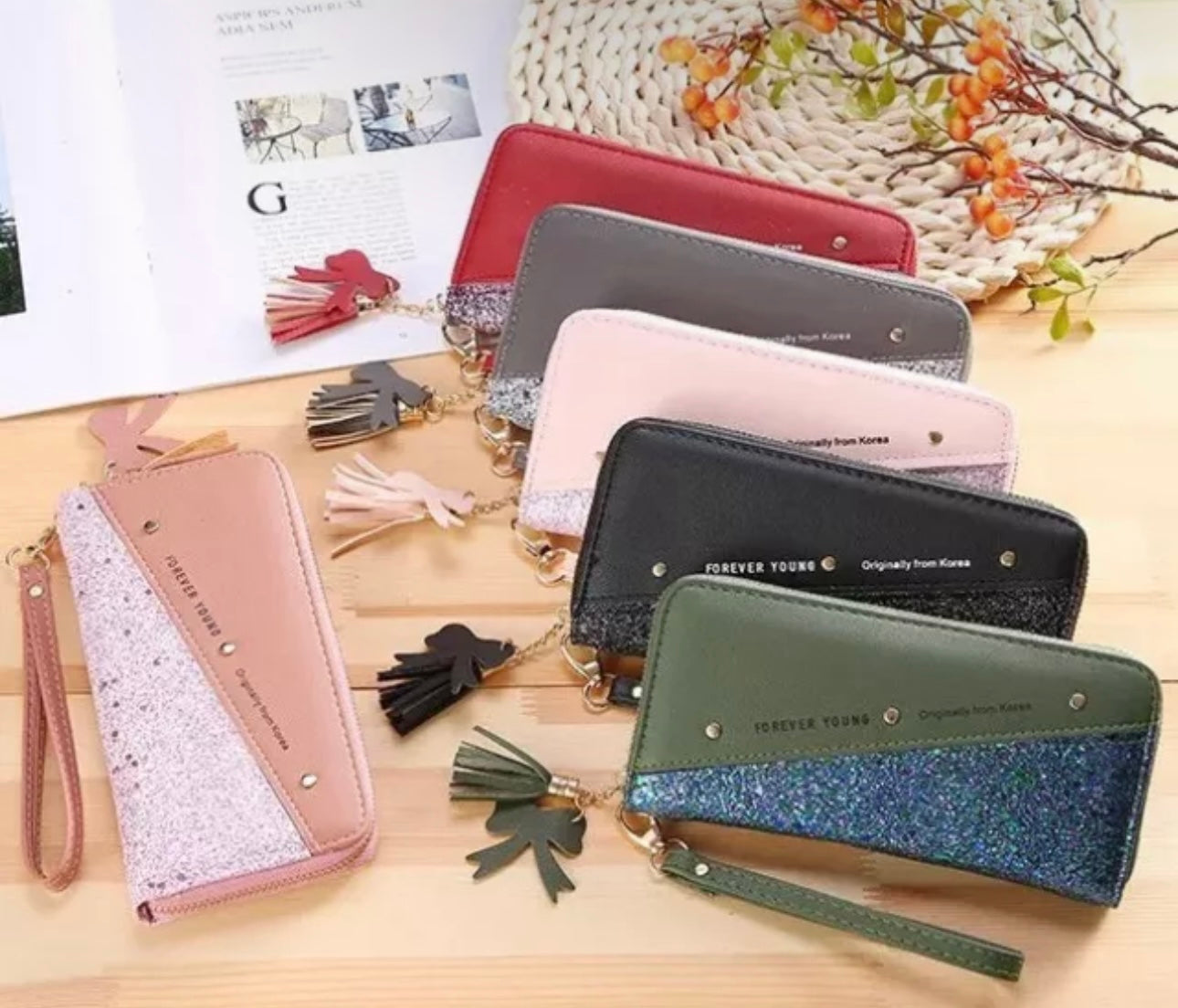 Long PU Leather Glitter Purse