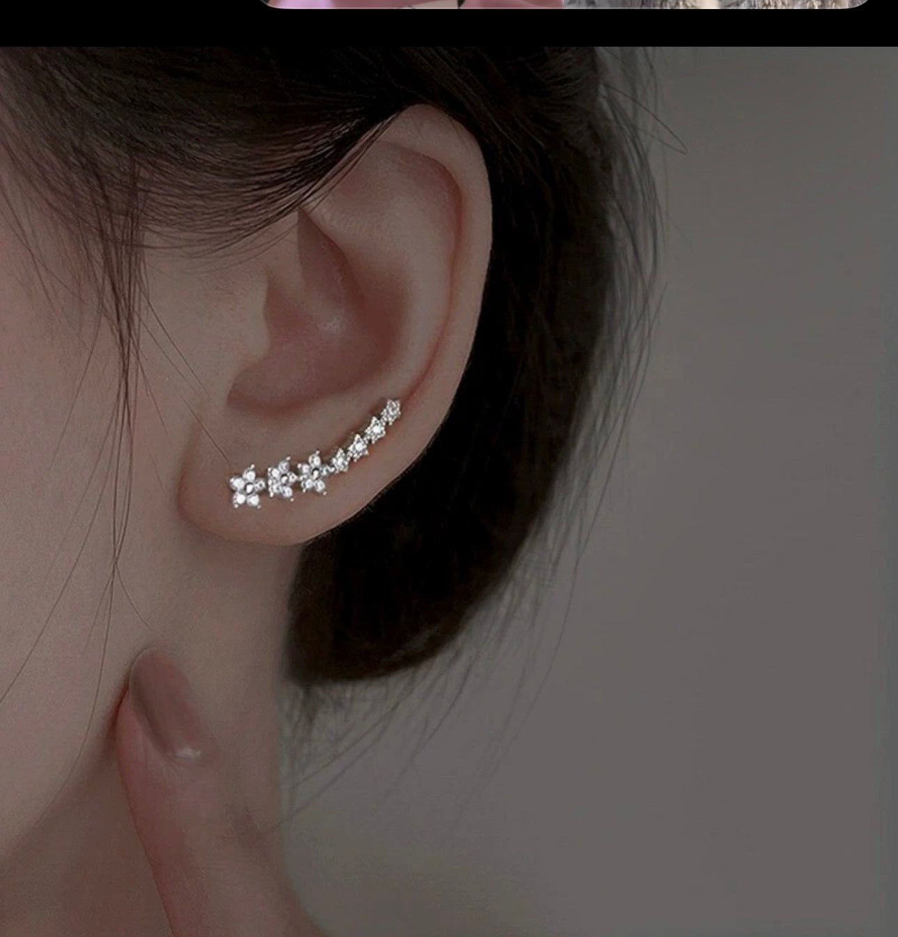 Silver CZ Curve Flower Earrings