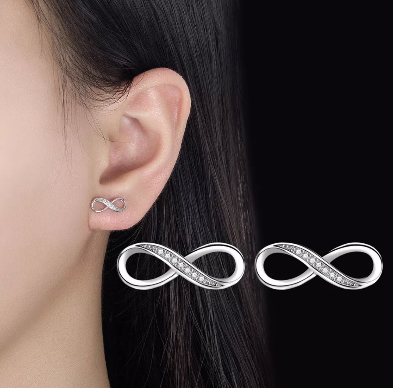 Silver Crystal Infinity Loop Earrings