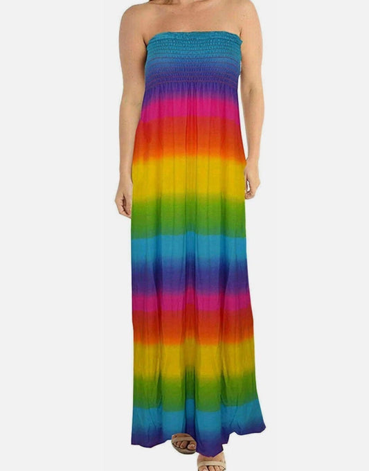 Long Strapless Rainbow Dress