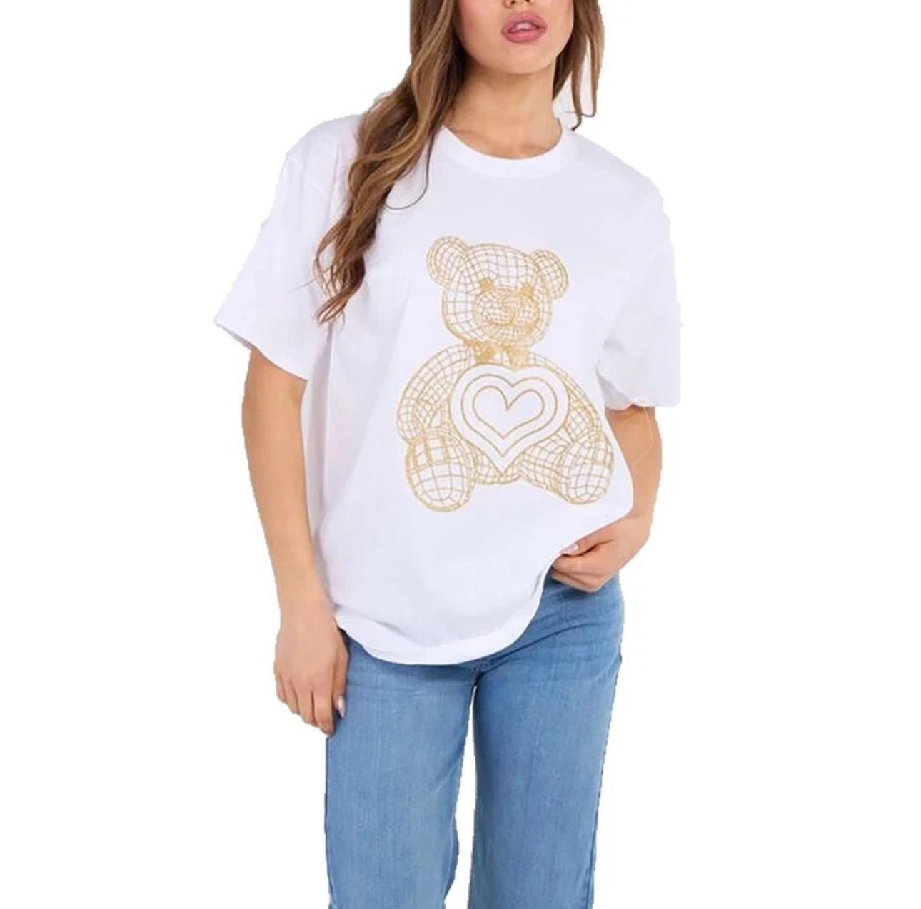 Ladies Oversized Glitter Bear T-Shirt