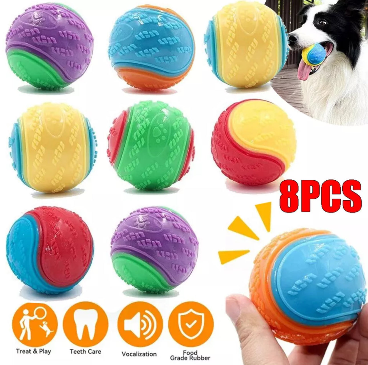 8pcs Squeaky Durable Dog Balls