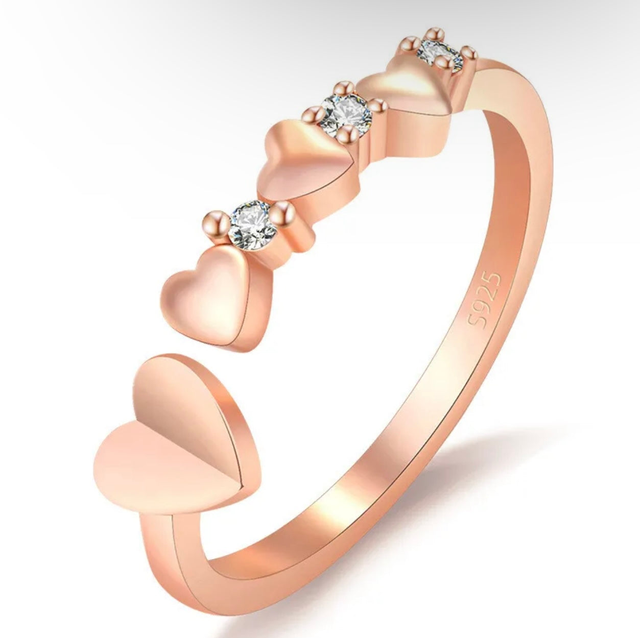 Sparkling Rose Gold Heart Adjustable Ring