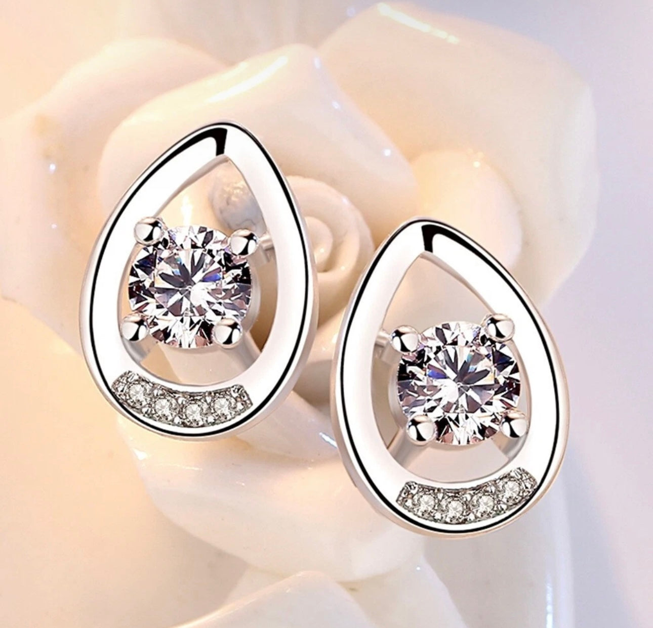 Silver Teardrop Gemstone Earrings