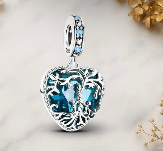 Blue Heart Family Tree Charm
