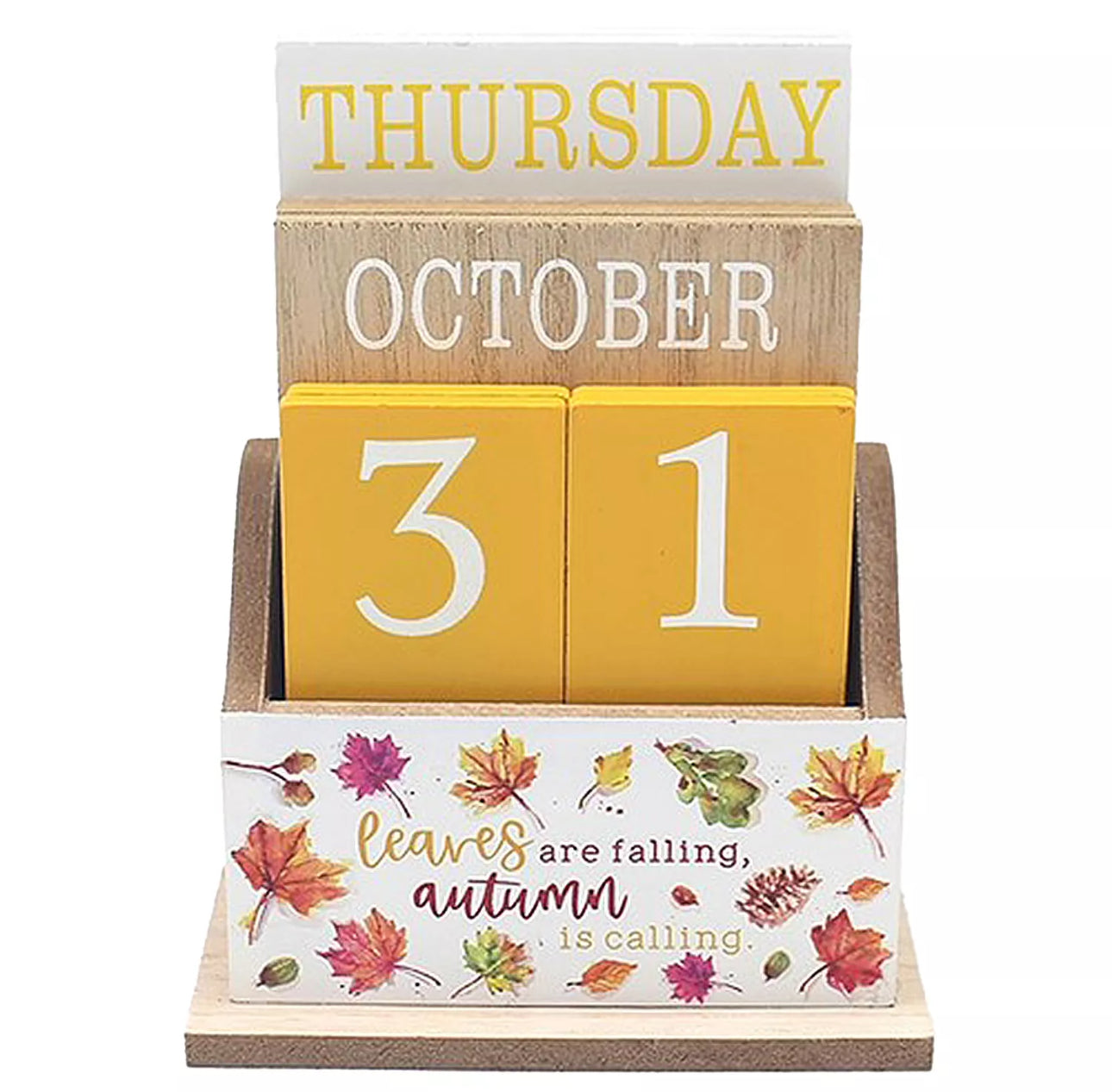 Autumnal Themed Wooden Desktop Calendar