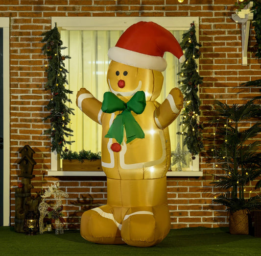 6ft Gingerbread Man With Santa Hat