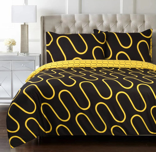 Reversible Black & Yellow Wave Duvet Set KING