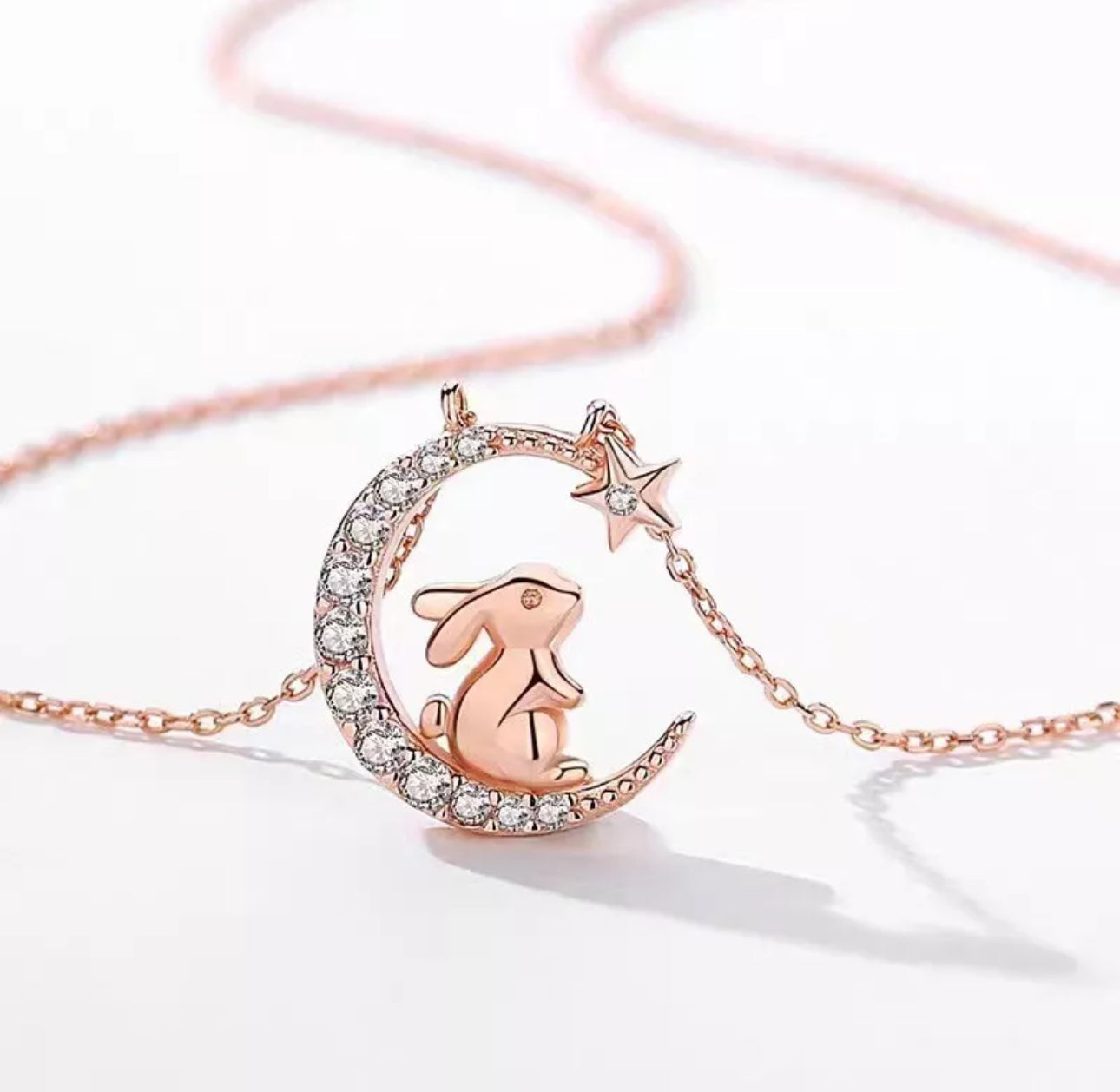 925 Silver Plated Rabbit On The Moon Necklace