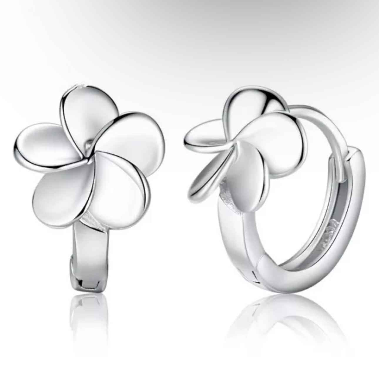 Silver  Flower Huggie Hoop Earrings