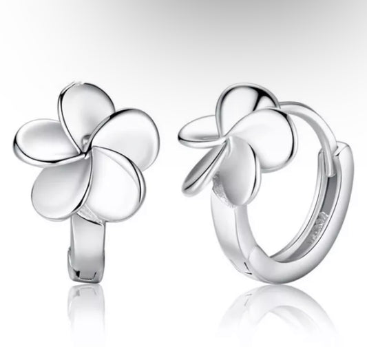 Silver  Flower Huggie Hoop Earrings