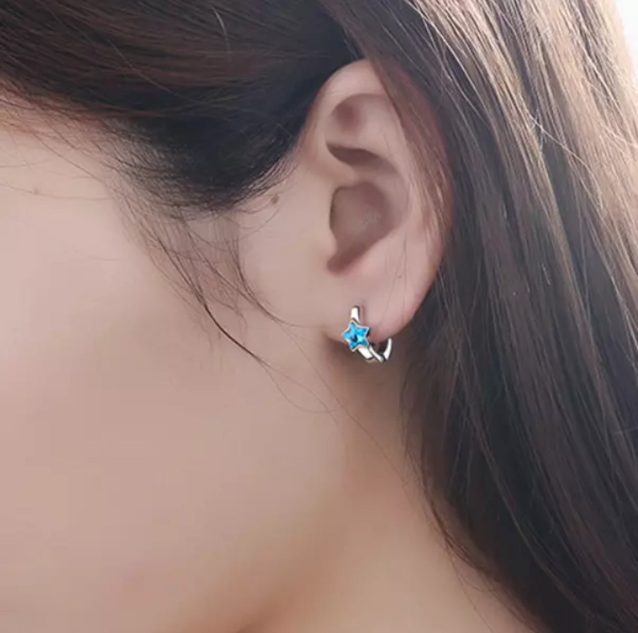 Blue Crystal Star Huggie Hoops