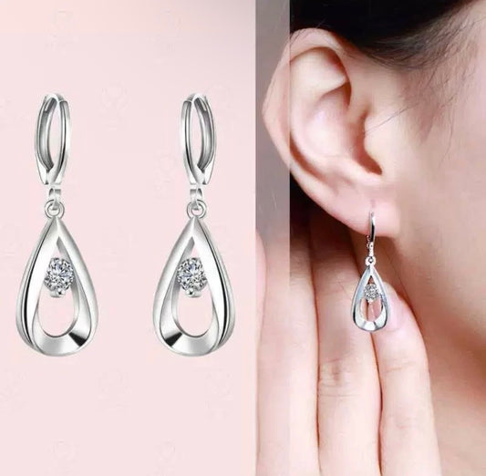 Teardrop Gem Dangle Hoop Earrings