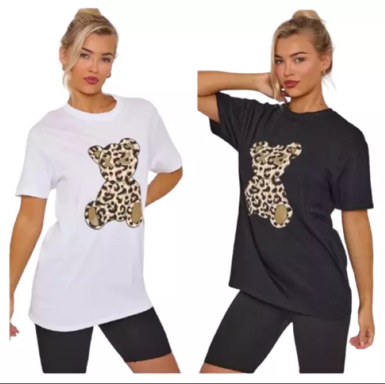 Ladies Oversized Leopard Teddy Graphic T-shirt