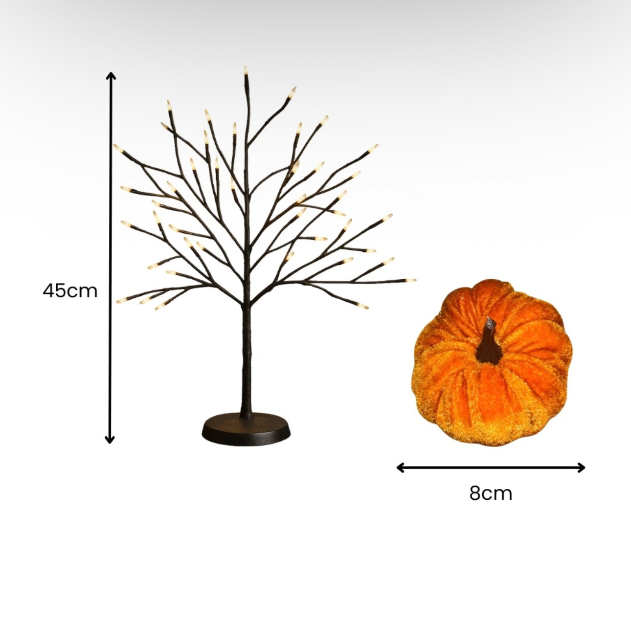 Black Halloween Tree With 7pc Faux Velvet Pumpkins